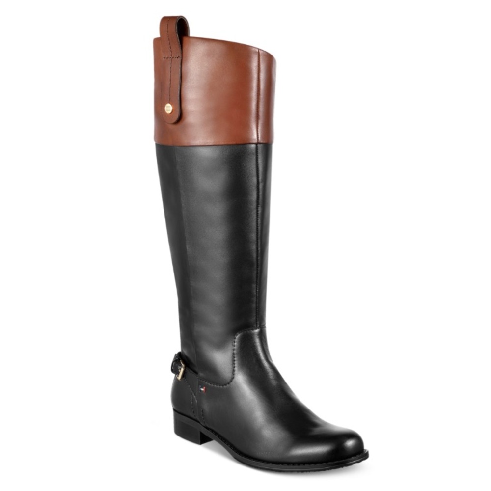 Tommy Hilfiger Black Dark Cognac Riding Boot - Picture 1 of 8